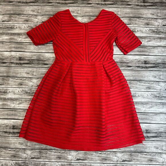 Ubranded Womens Cocktail Dress Bright Red S SM Small Lace Box Pleat Bubble Skirt - Picture 2 of 12